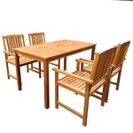 Set da Pranzo Tavolo e Sedie in legno massello in Acacia 5 pz