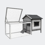 Coniglio grigio chiaro con casetta per roditori e ruspante, 146x75x83cm, in legno